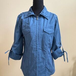 CAbi Blue Utility Jacket with Roll-Up Sleeves